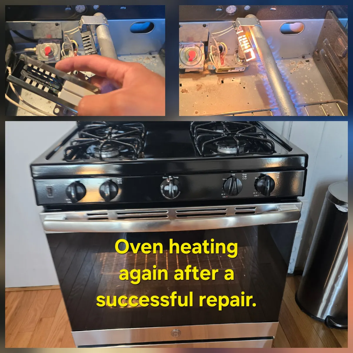 GE gas oven igniter replacement with the oven heating after repair